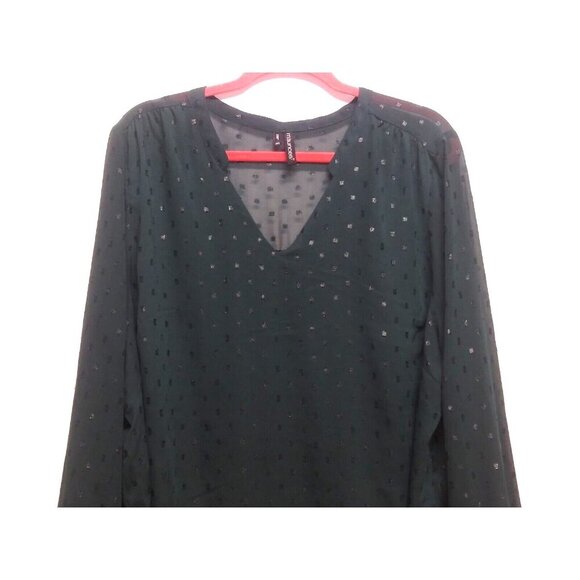 Maurices Tunic Top Womens 3X dark Green Long sleeve sheer dotted V neck pullover - Picture 3 of 13